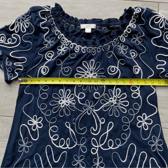 Women’s Navy Short Sleeve Top with White & Silver Swirl Design - Size 1X - Picture 8 of 12